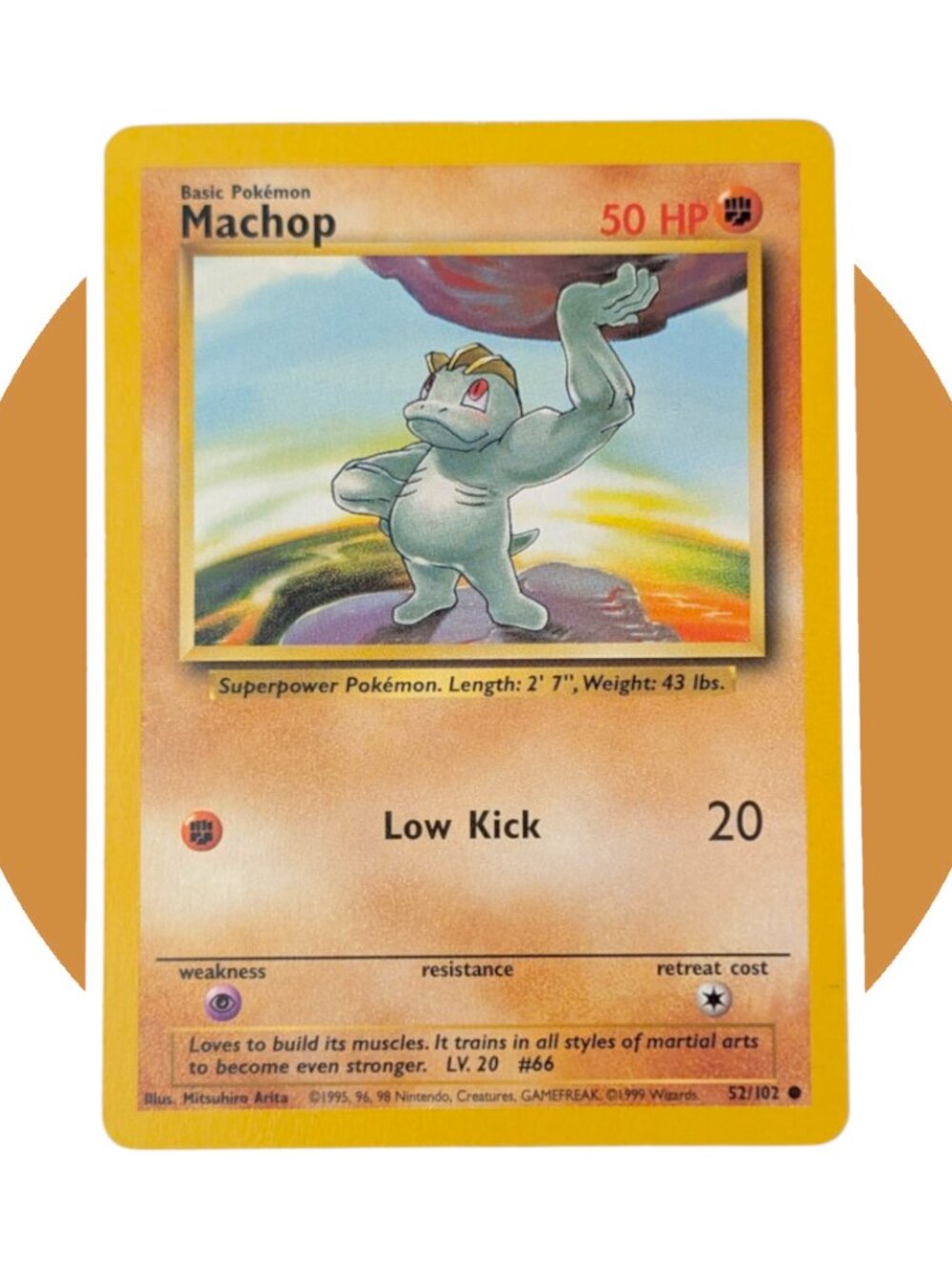 Base Set Pokemon Card (A47): Machop 52/102, Mitsuhiro Arita